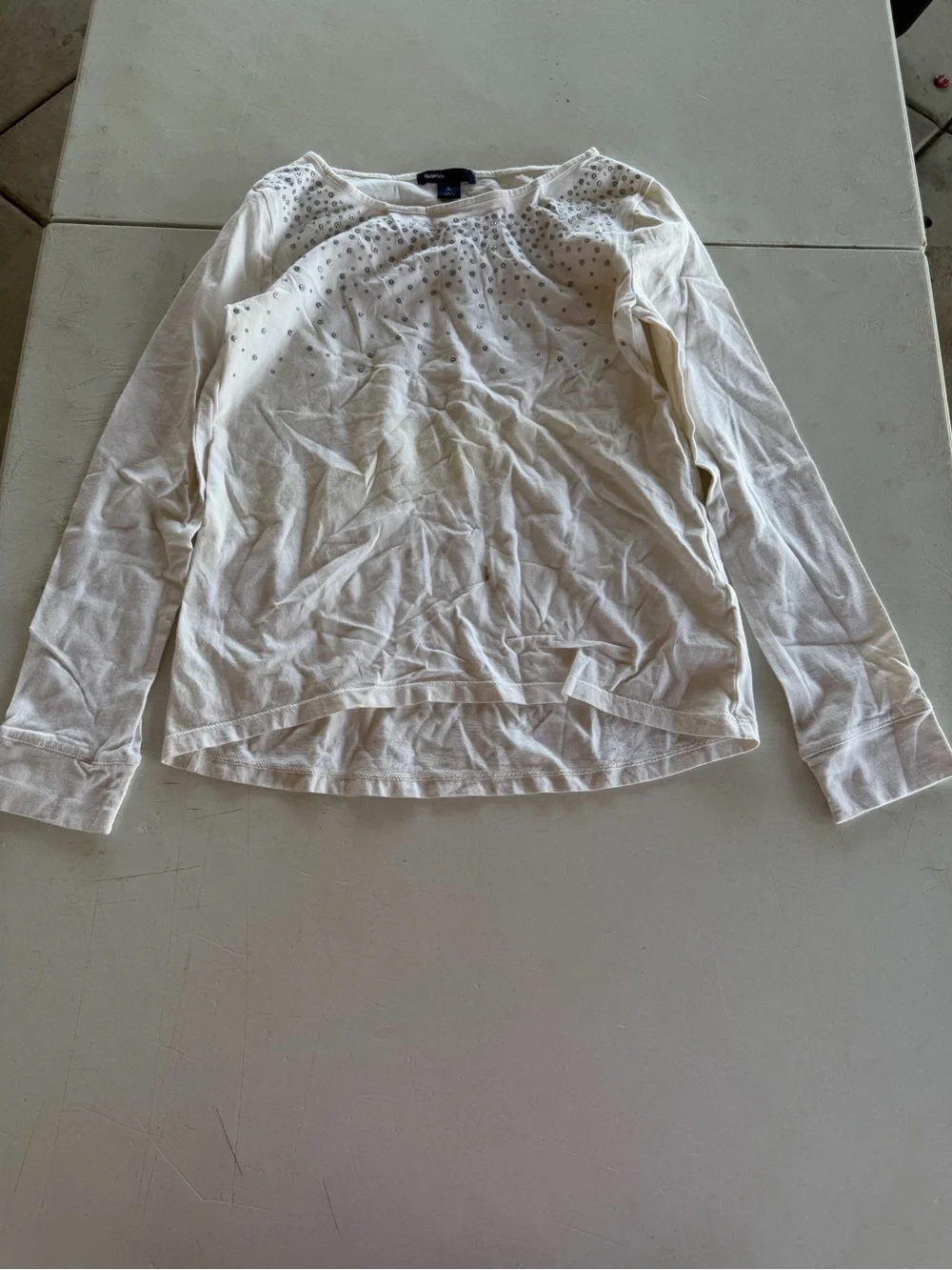 GAPKIDS Ivory Frost Long-Sleeve Crewneck Tee with Rhinestone Detail